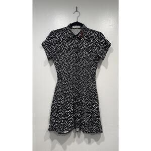 MANGO Heart Print Mini Dress Women’s Size 2 Embroidered Heart Breaker Buttons